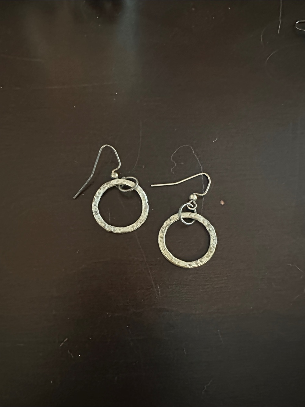 Hammered Circle Drop Earrings - Silver Tone